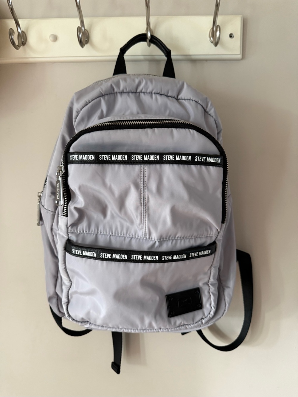 Steve Madden Light Gray Nylon Logo Tape Backpack
